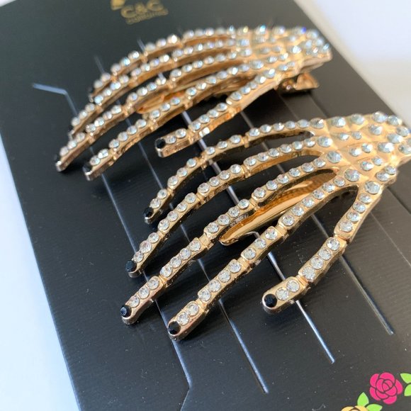 NOC C&C California Rhinestone Skeleton Hand Hair Clips Halloween Gothic … - Picture 2 of 9